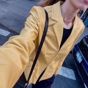 Butter soft yellow leather double zipper blazer, vintage Ann Taylor. Size medium